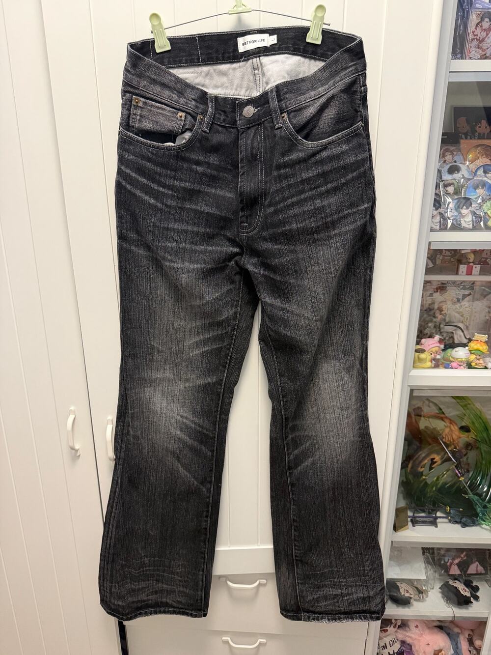 Vintage Japanese Slub Denim Faded Wash Whiskered Jeans Black size 32